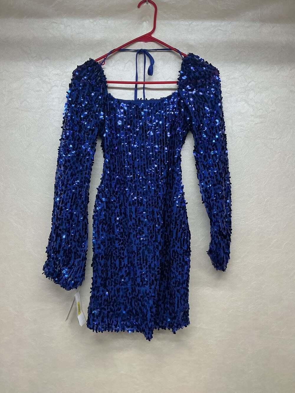 Xtraordinary Sequin Mini Dress Size 1 Blue Long Sleeve Square Neck